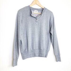 Monrow & Soul small Gray Henley logo embroidered sweatshirt